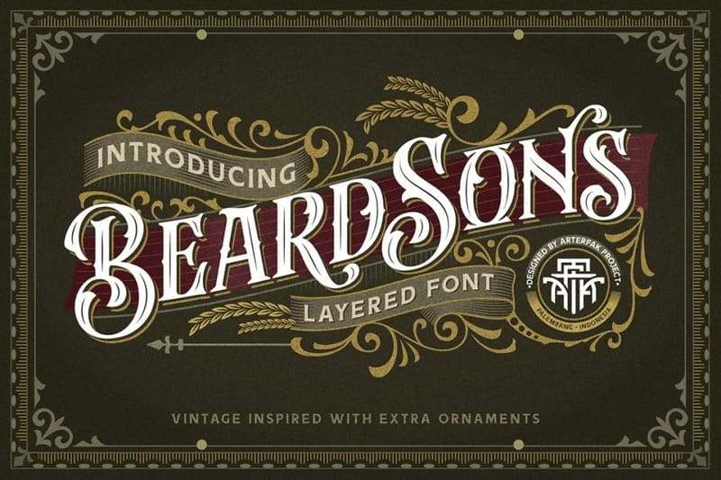6. Beardsons – Layered Vintage Font