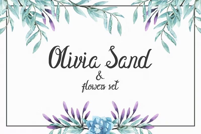 12. Font Olivia Sand Typeface & Flowers Set